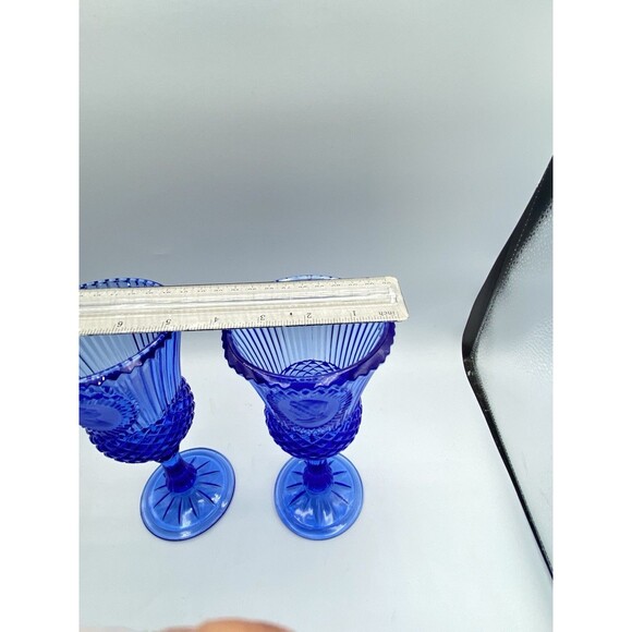 George Washington Fostoria Avon Bicentennial Wine Goblets (Set of 2) Cobalt Blue - Picture 9 of 11